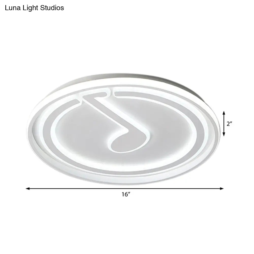 White Flush Ceiling Light With Musical Note Acrylic Led Lamp For Kid’s Bedroom - Contemporary Design