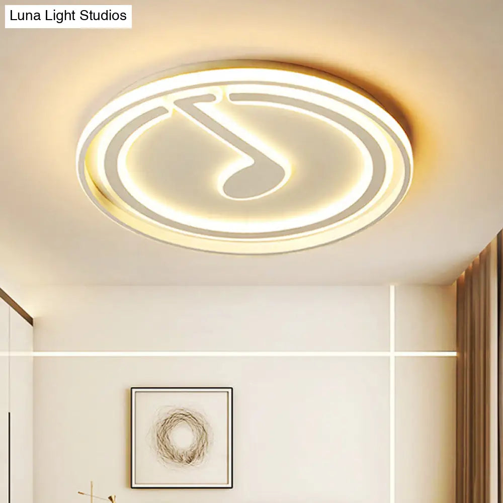 White Flush Ceiling Light With Musical Note Acrylic Led Lamp For Kids Bedroom - Contemporary Design