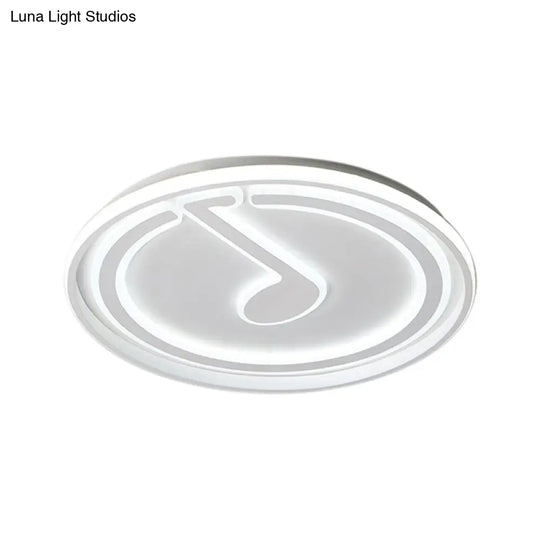 White Flush Ceiling Light With Musical Note Acrylic Led Lamp For Kids Bedroom - Contemporary Design