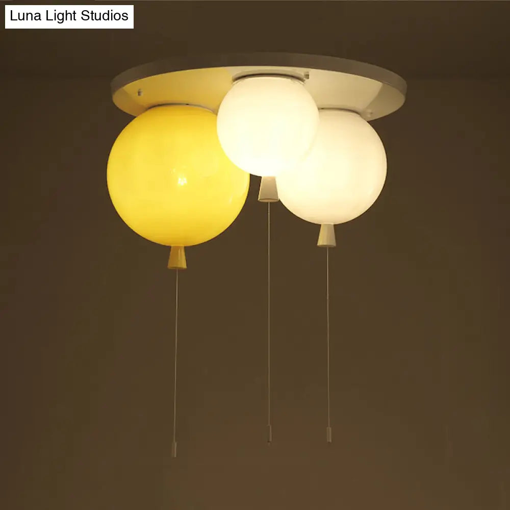 White Flush Mount Acrylic Balloon Ceiling Light Fixture - Nursery Lighting With 3/5 Heads