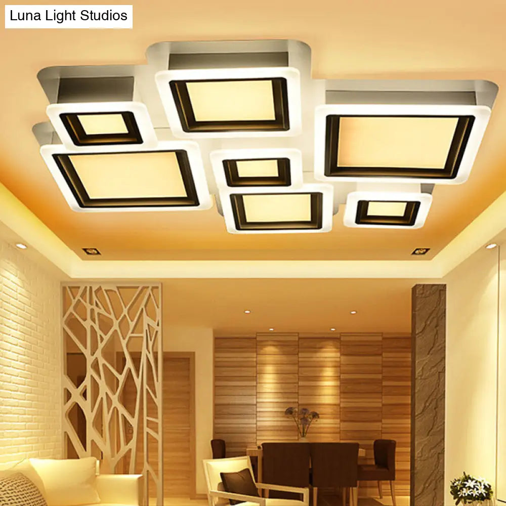 White Flush Mount Ceiling Lamp - 4/7 Lights Brick Acrylic Shade Ideal For Living Room Lighting 7 /