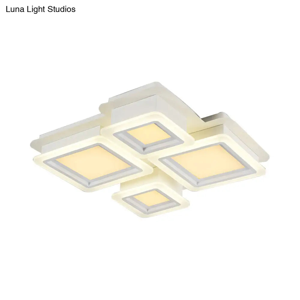 White Flush Mount Ceiling Lamp - 4/7 Lights Brick Acrylic Shade Ideal For Living Room Lighting