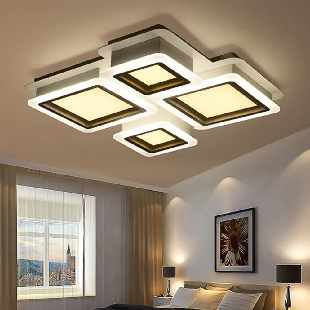 White Flush Mount Ceiling Lamp - 4/7 Lights Brick Acrylic Shade Ideal For Living Room Lighting 4 /