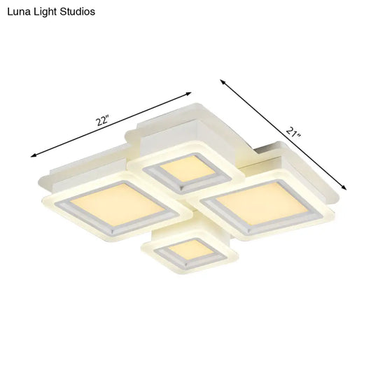 White Flush Mount Ceiling Lamp - 4/7 Lights Brick Acrylic Shade Ideal For Living Room Lighting