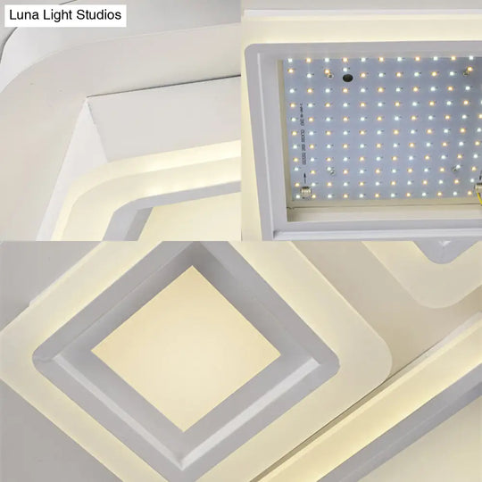 White Flush Mount Ceiling Lamp - 4/7 Lights Brick Acrylic Shade Ideal For Living Room Lighting