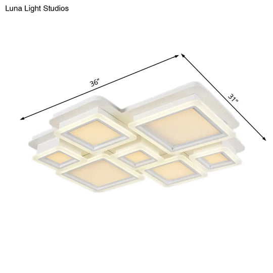 White Flush Mount Ceiling Lamp - 4/7 Lights Brick Acrylic Shade Ideal For Living Room Lighting