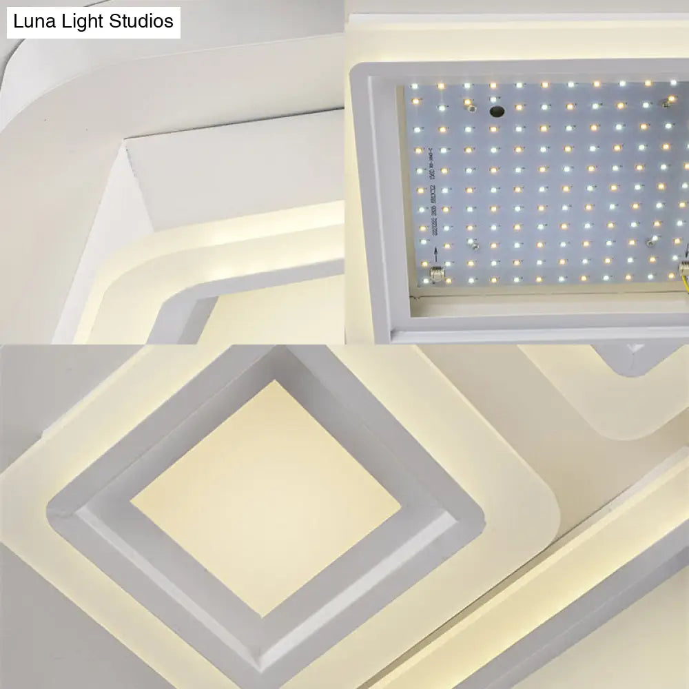 White Flush Mount Ceiling Lamp - 4/7 Lights Brick Acrylic Shade Ideal For Living Room Lighting