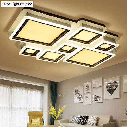 White Flush Mount Ceiling Lamp - 4/7 Lights Brick Acrylic Shade Ideal For Living Room Lighting