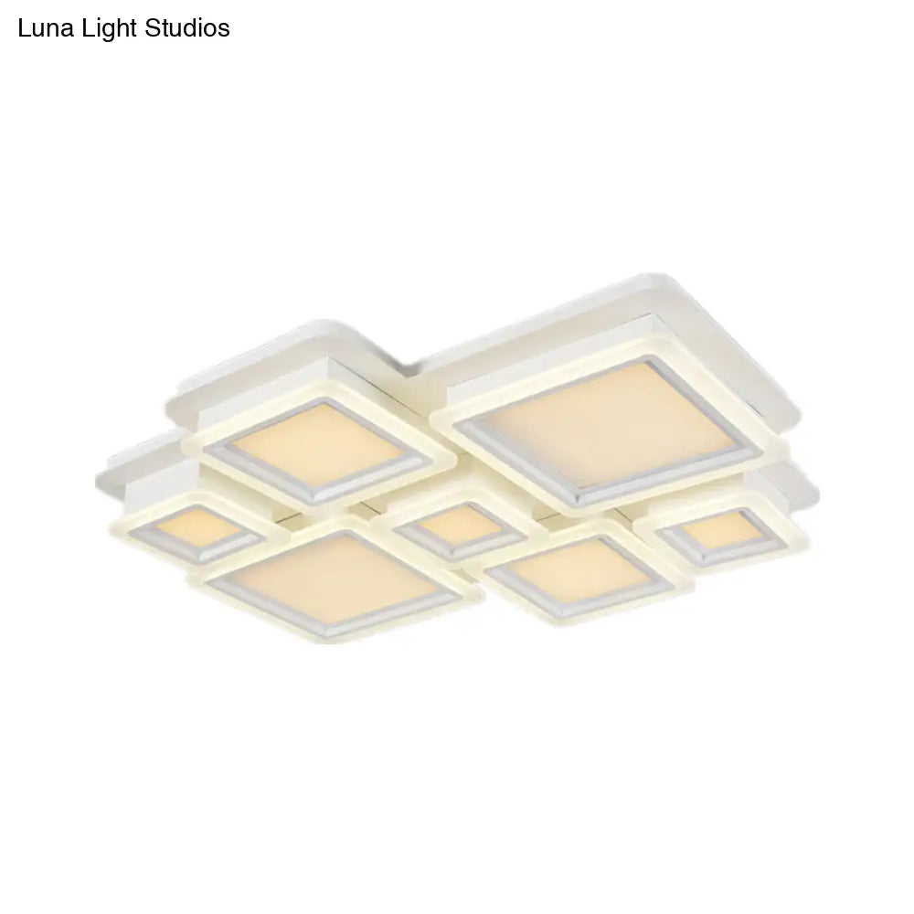 White Flush Mount Ceiling Lamp - 4/7 Lights Brick Acrylic Shade Ideal For Living Room Lighting