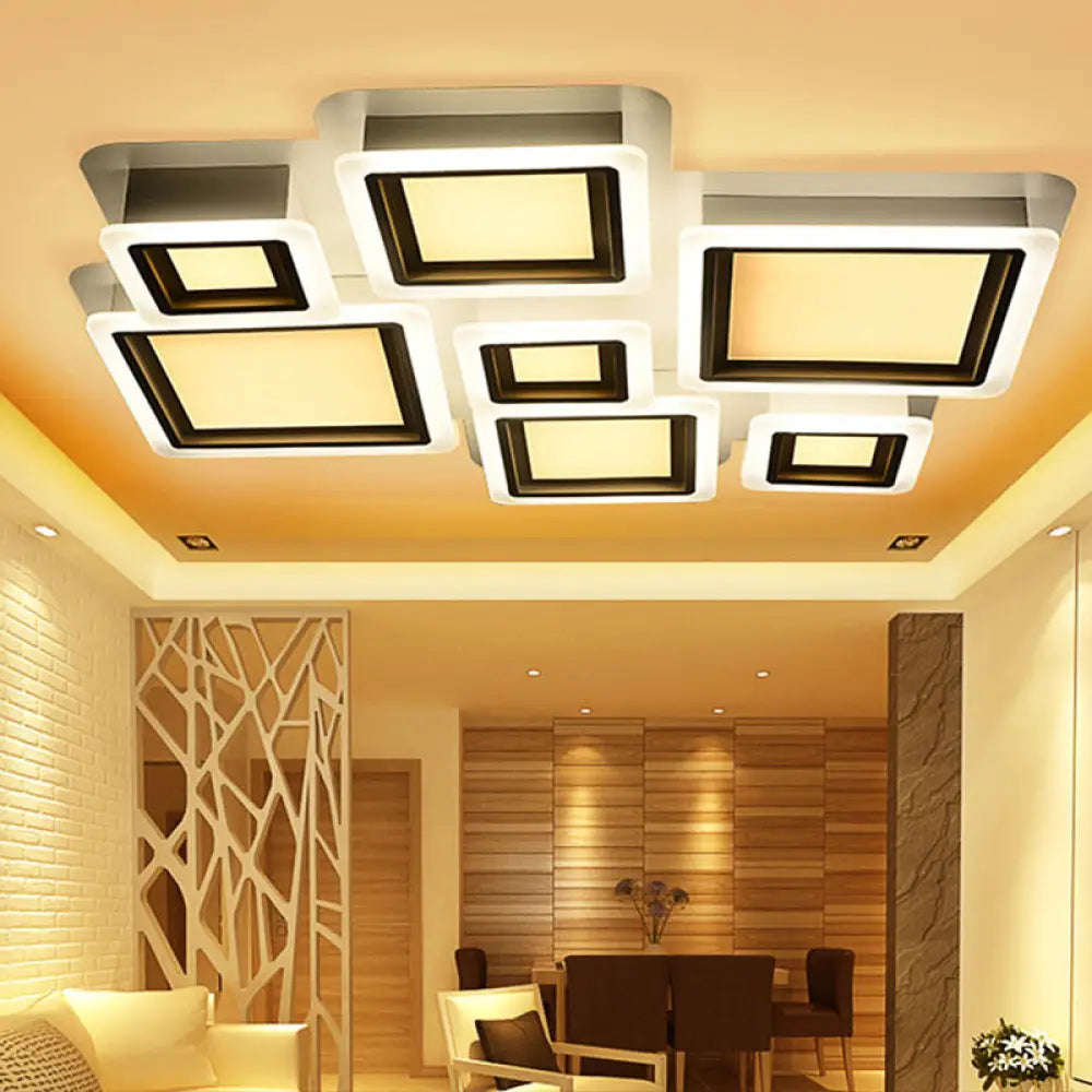 White Flush Mount Ceiling Lamp - 4/7 Lights Brick Acrylic Shade Ideal For Living Room Lighting 7 /