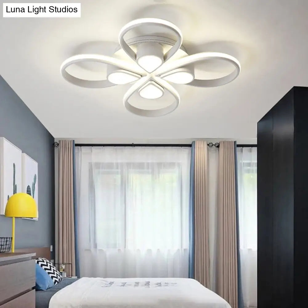 White Flush Mount Ceiling Light With Flower Acrylic Detailing: Modern Contemporary For Living Room 4