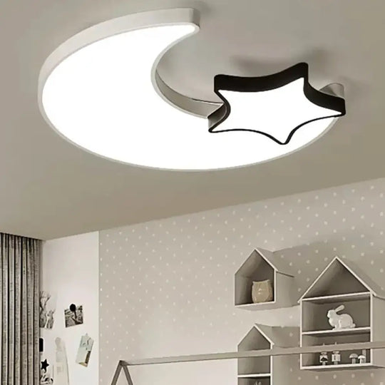 White Flush Mount Sky View Ceiling Lamp For Child Bedroom / Warm Moon