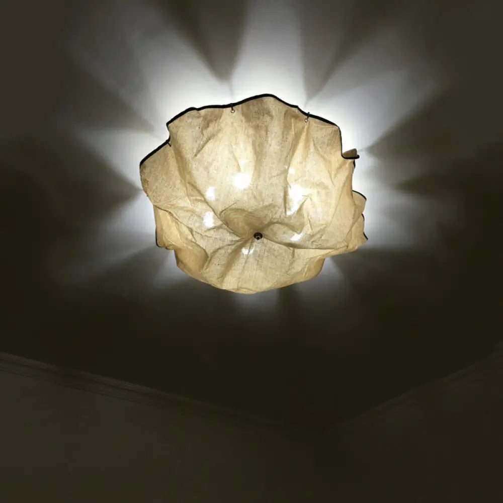 White Flushmount Ceiling Light With Modernist Design Floral Fabric Lampshade - Set Of 5 Bulbs For