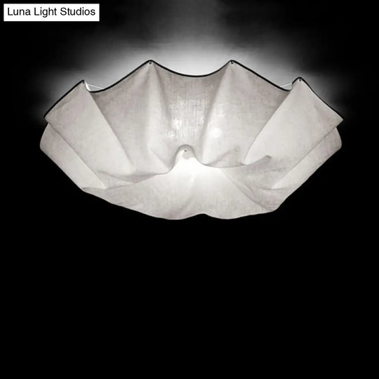 White Flushmount Ceiling Light With Modernist Design Floral Fabric Lampshade - Set Of 5 Bulbs For