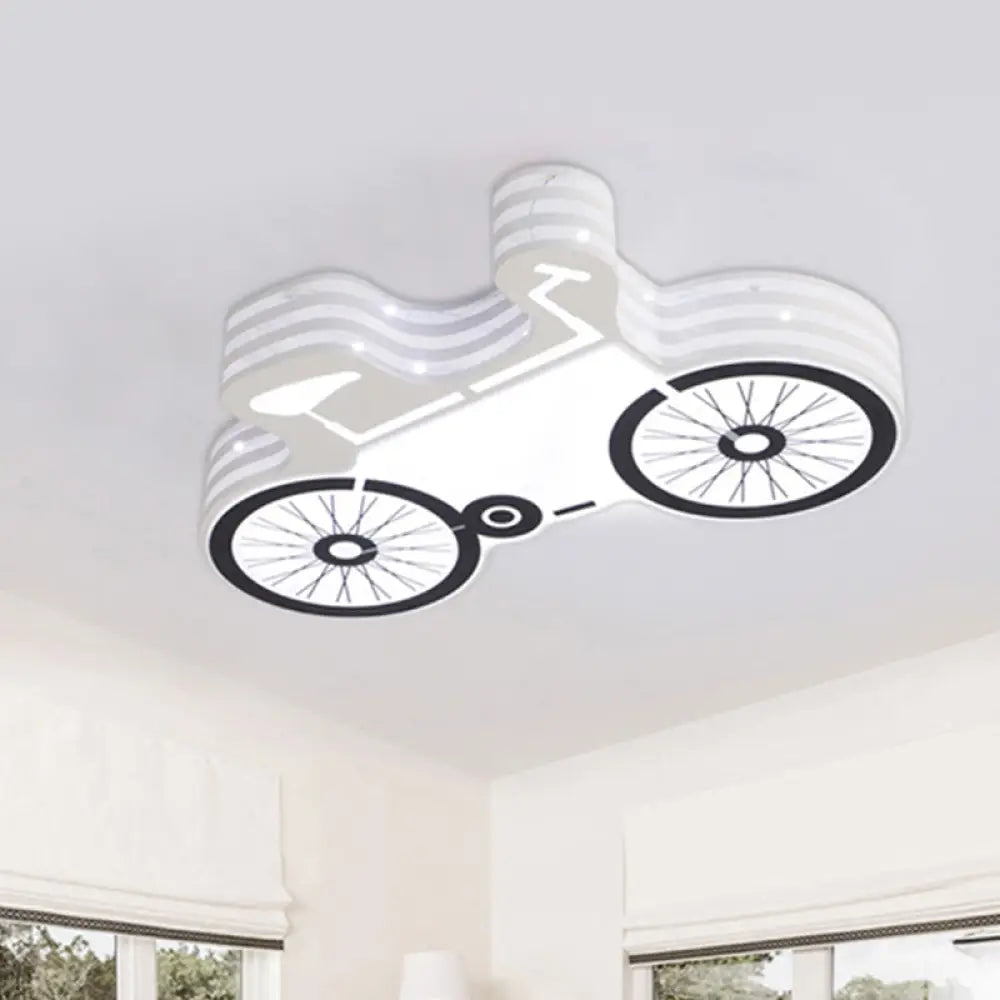 White Flushmount Iron Kids Led Ceiling Light With Recessed Diffuser - Ideal For Bicycle Child