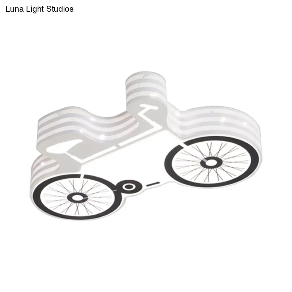 White Flushmount Iron Kids Led Ceiling Light With Recessed Diffuser - Ideal For Bicycle Child
