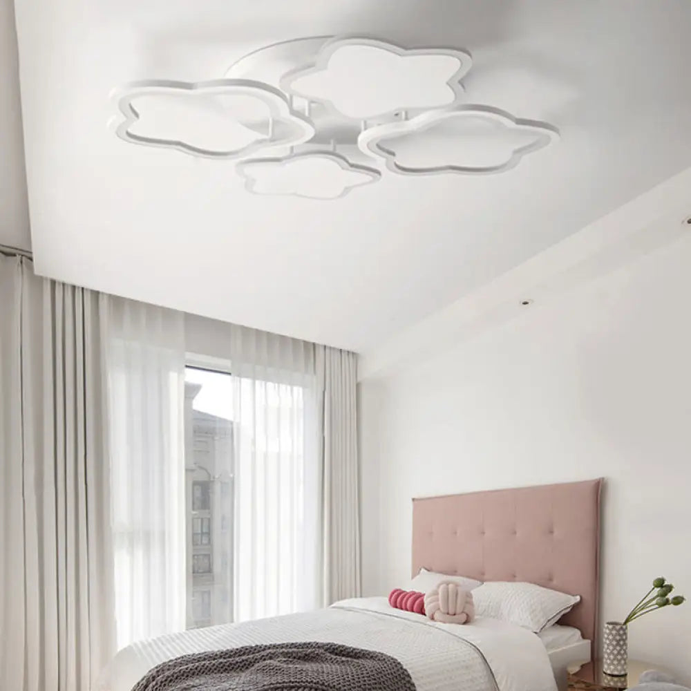 White Flushmount Led Ceiling Lamp - Delightful 4 - Blossom Light Fixture For Baby Girls Bedroom /