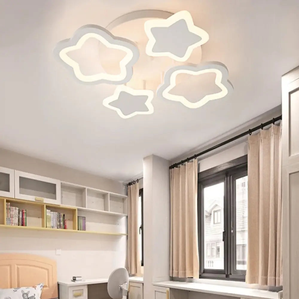 White Flushmount Led Ceiling Lamp - Delightful 4 - Blossom Light Fixture For Baby Girls Bedroom /