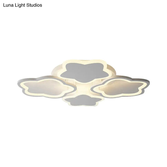 White Flushmount Led Ceiling Lamp - Delightful 4-Blossom Light Fixture For Baby Girls Bedroom