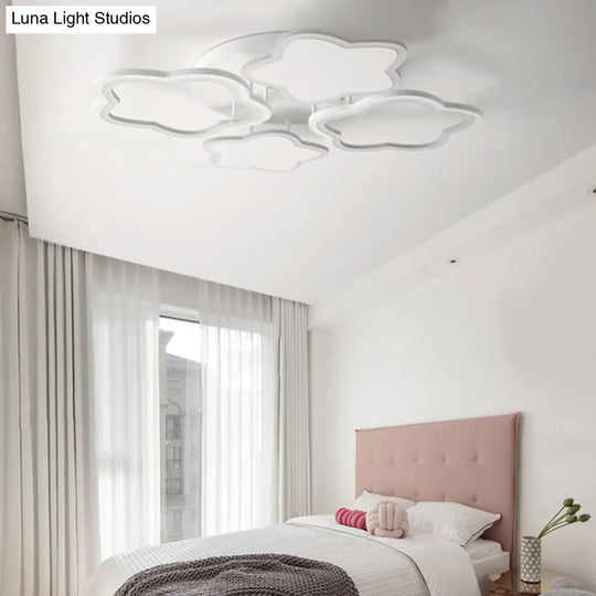 White Flushmount Led Ceiling Lamp - Delightful 4-Blossom Light Fixture For Baby Girls Bedroom / 20.5