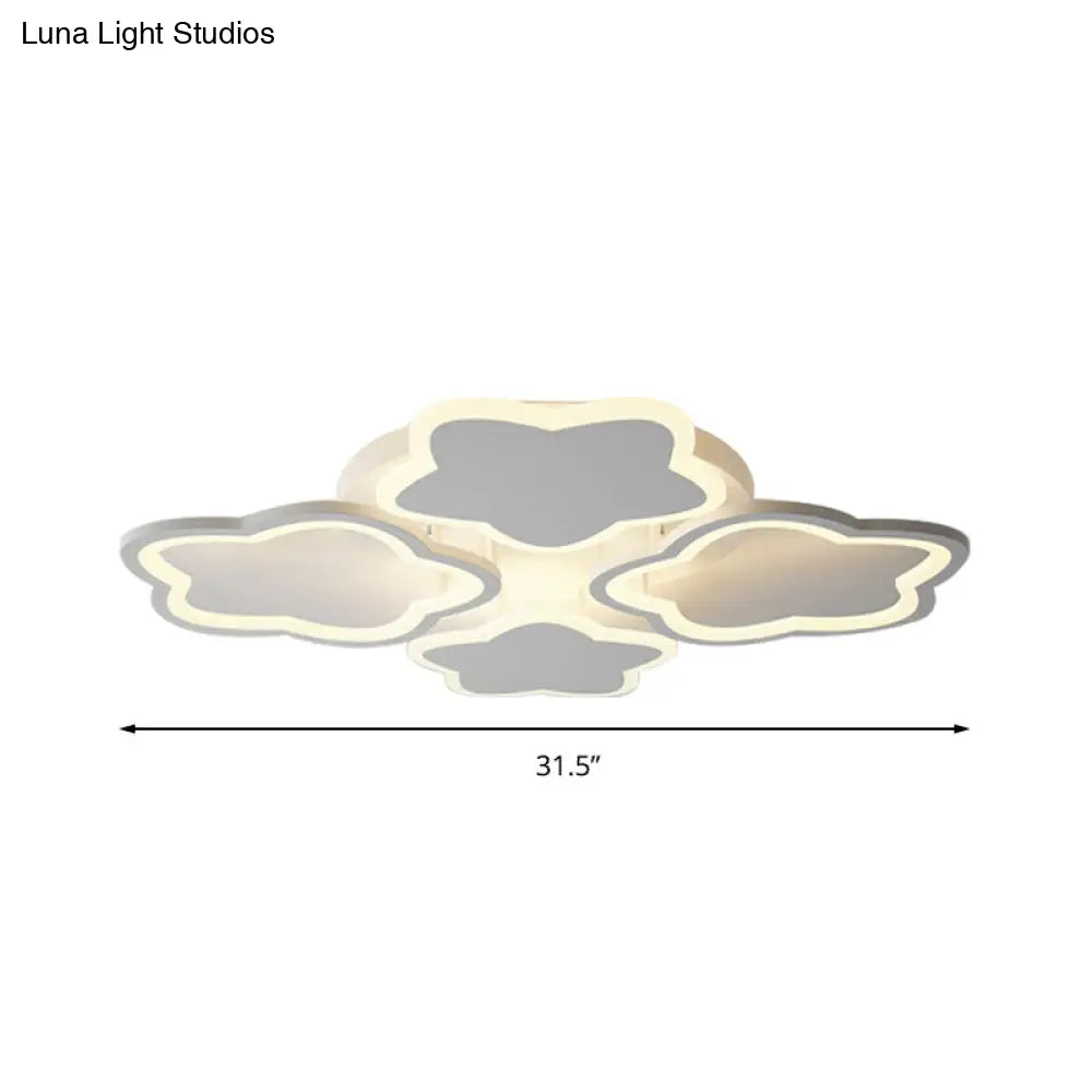 White Flushmount Led Ceiling Lamp - Delightful 4-Blossom Light Fixture For Baby Girls Bedroom