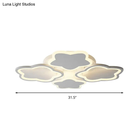 White Flushmount Led Ceiling Lamp - Delightful 4-Blossom Light Fixture For Baby Girls Bedroom