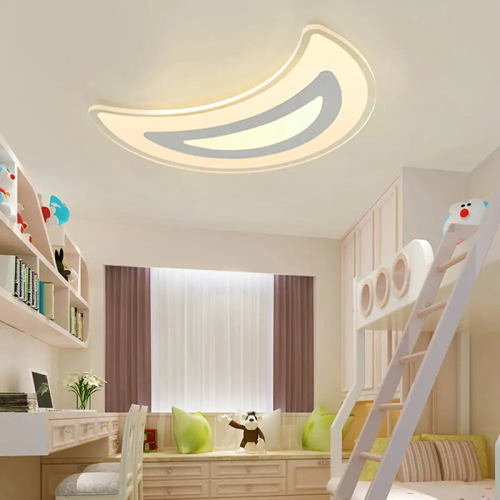 White Flushmount Led Ceiling Light With Crescent Acrylic Design - Ideal For Study Room / 16.5’ Warm