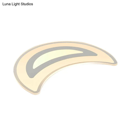 White Flushmount Led Ceiling Light With Crescent Acrylic Design - Ideal For Study Room