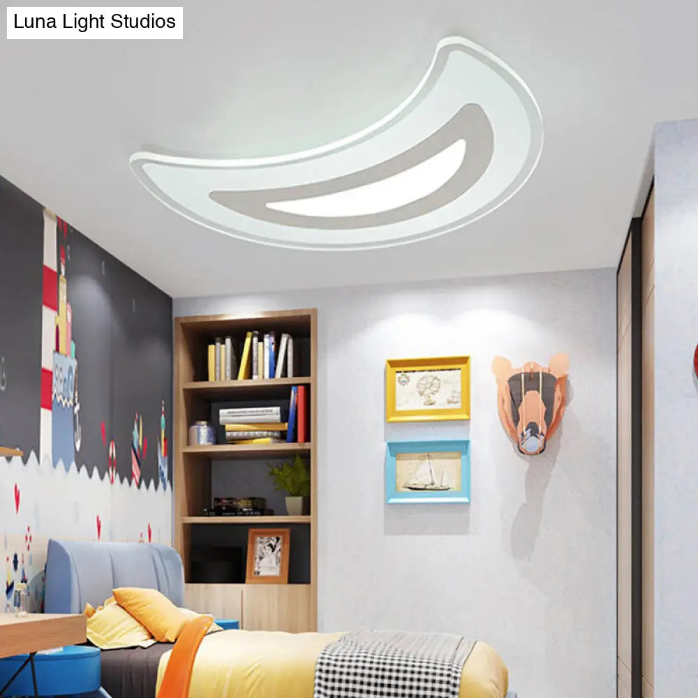 White Flushmount Led Ceiling Light With Crescent Acrylic Design - Ideal For Study Room