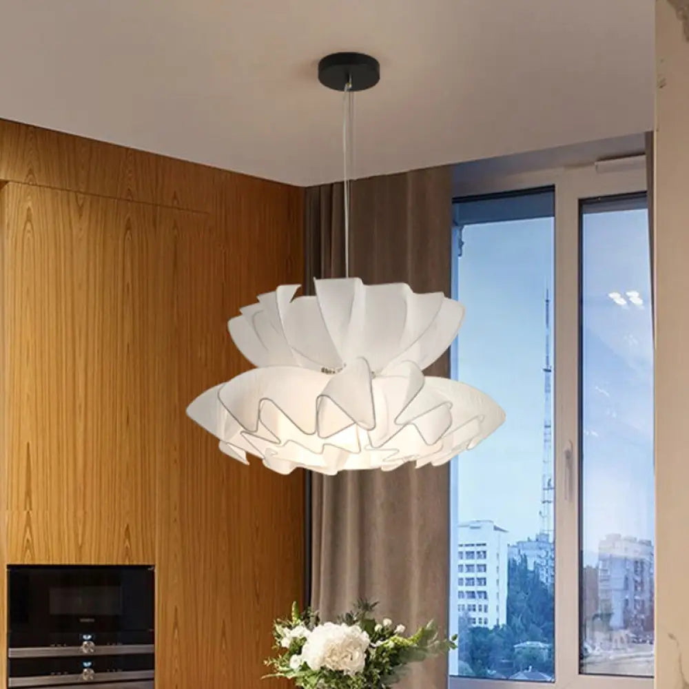 White Frill Restaurant Ceiling Pendant Lamp Kit - 2-Tier Modernist Design