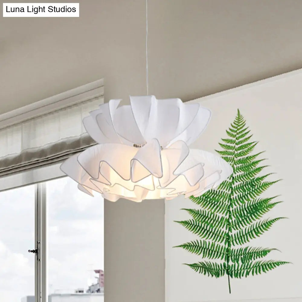 White Modernist Frill 2-Tier Fabric Pendant Restaurant Ceiling Lamp Kit