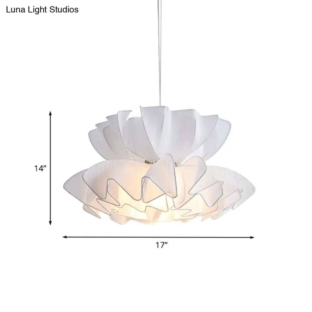 White Modernist Frill 2-Tier Fabric Pendant Restaurant Ceiling Lamp Kit