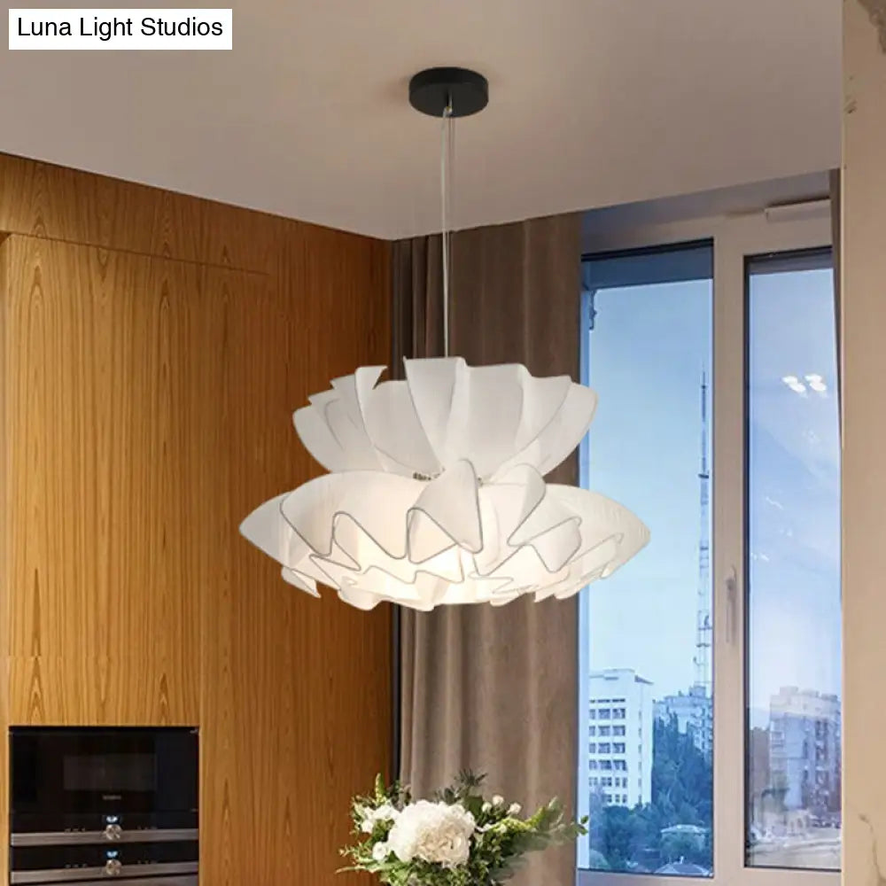 White Modernist Frill 2-Tier Fabric Pendant Restaurant Ceiling Lamp Kit