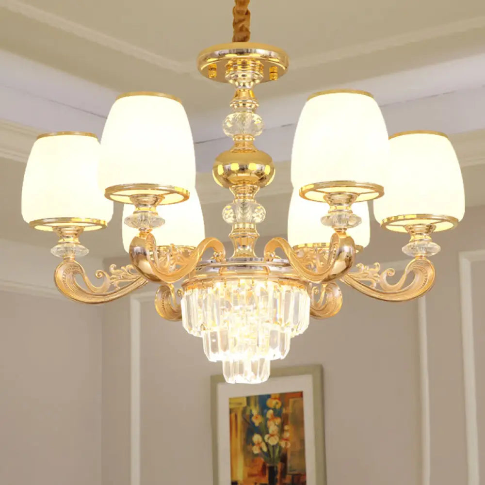 White Frosted Glass Chandelier With Crystal Accent - Classic Pendant Light For Bedroom 6 /