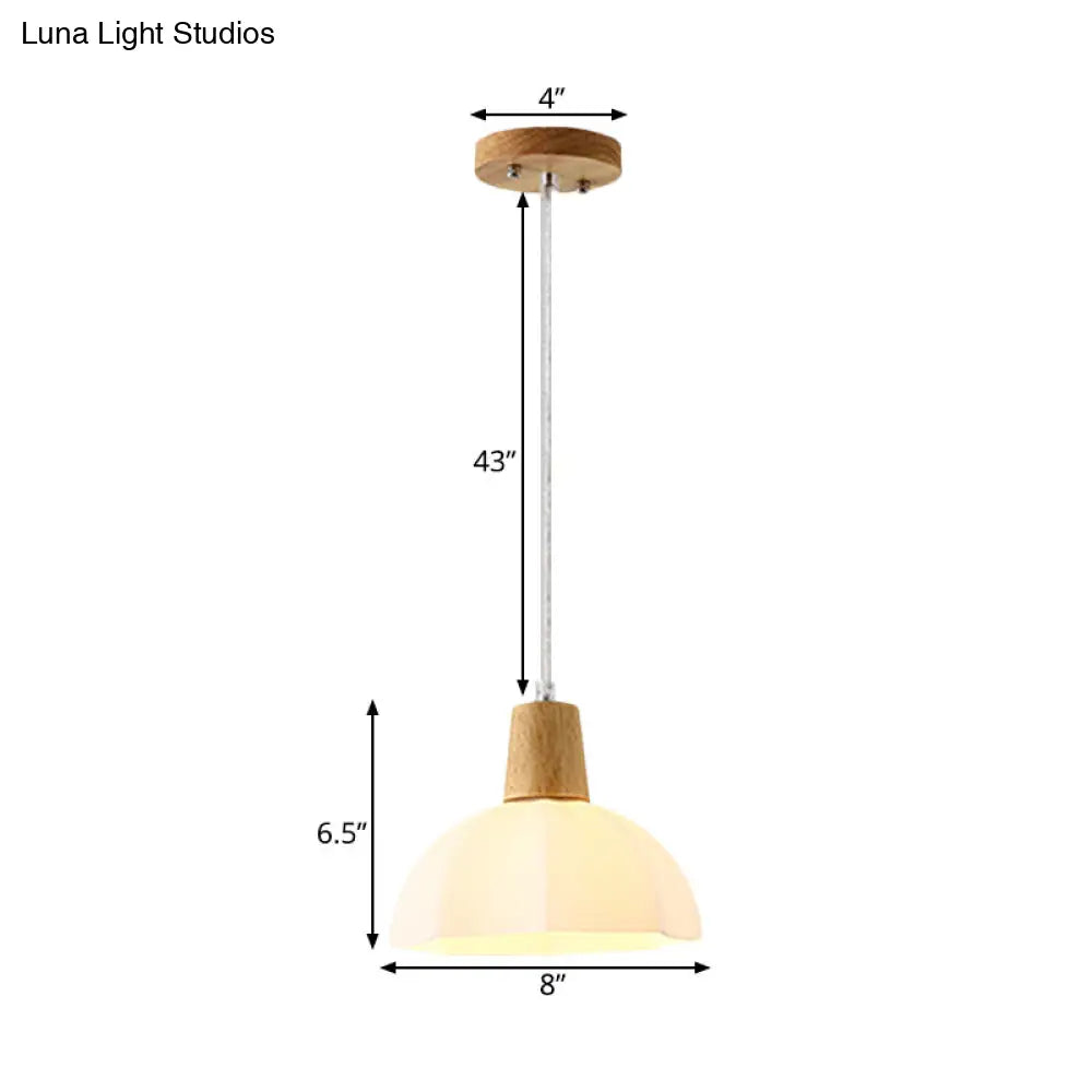 Modern White Frosted Glass Umbrella Pendant Light With Wood Cap