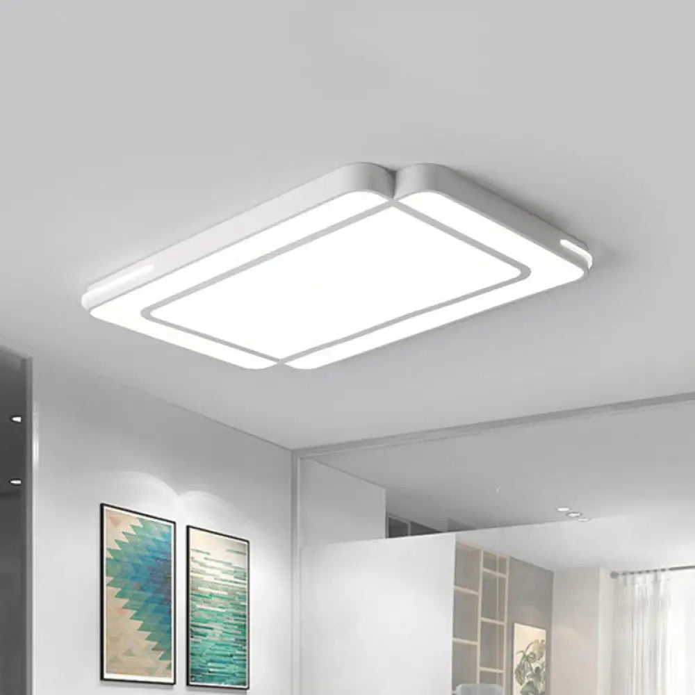 White Geometric Acrylic Led Ceiling Flush Mount Light / Small Rectangle