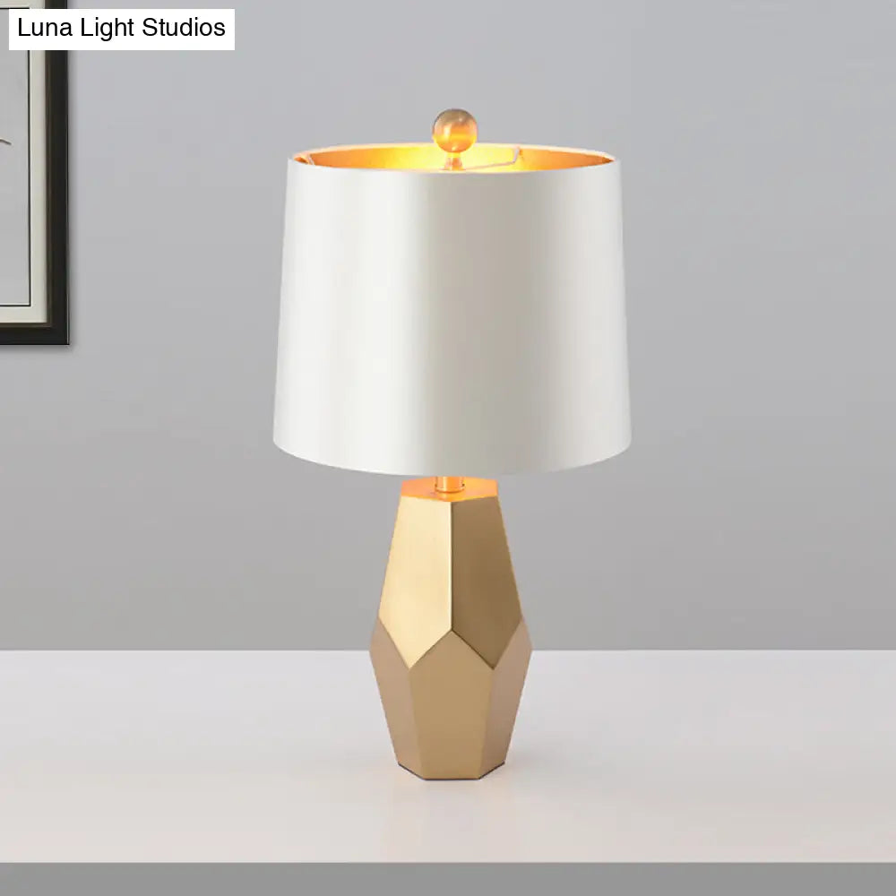 White Geometric Base Metal Table Light: Luxury Empire Shade Night Lighting For Living Room