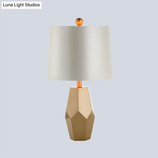 White Geometric Base Metal Table Light: Luxury Empire Shade Night Lighting For Living Room