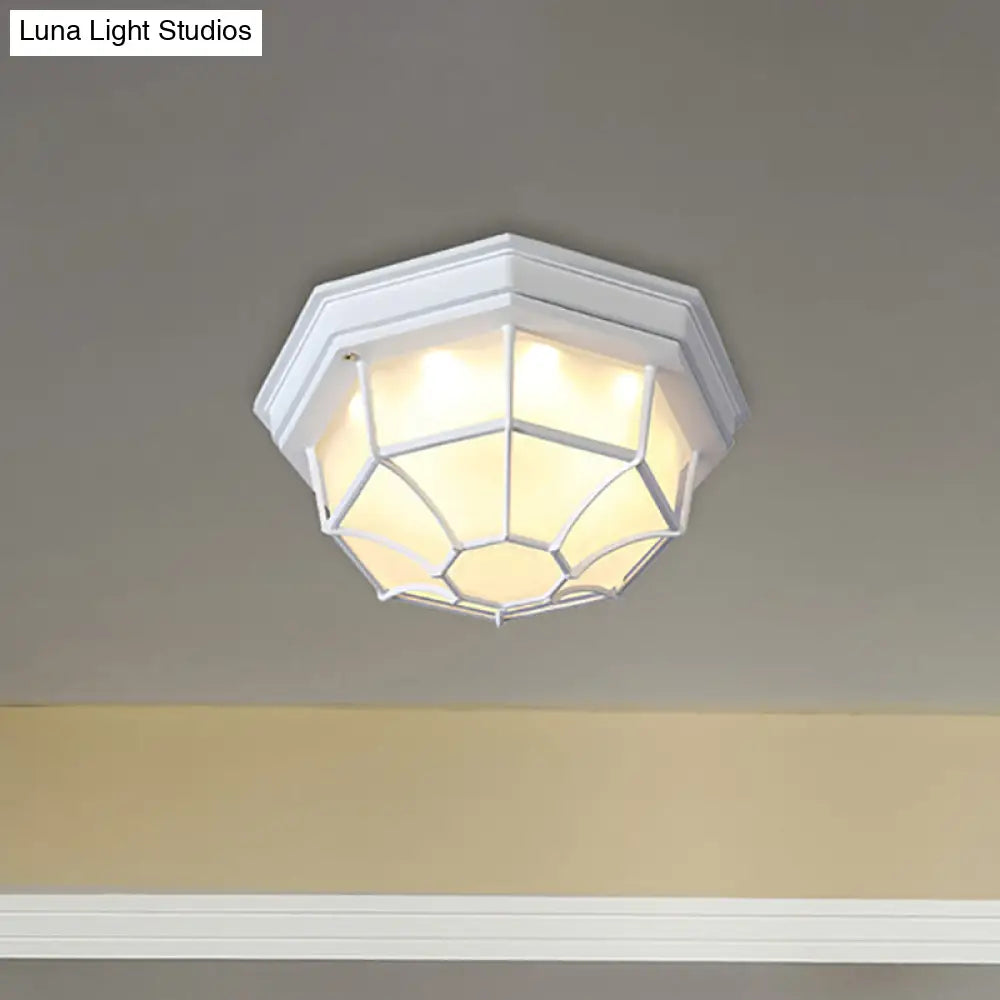 White Geometric Flush Ceiling Mount Light Fixture - Industrial Frosted Glass For Bedroom (9.5/10