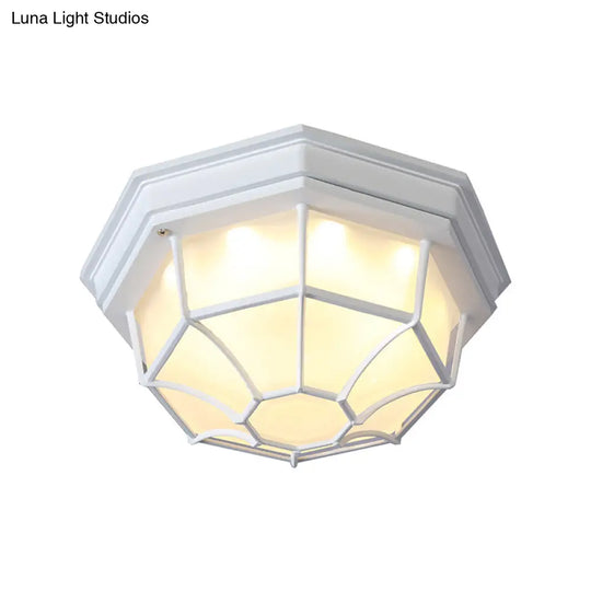 White Geometric Flush Ceiling Mount Light Fixture - Industrial Frosted Glass For Bedroom