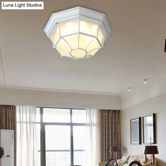 White Geometric Flush Ceiling Mount Light Fixture - Industrial Frosted Glass For Bedroom (9.5/10