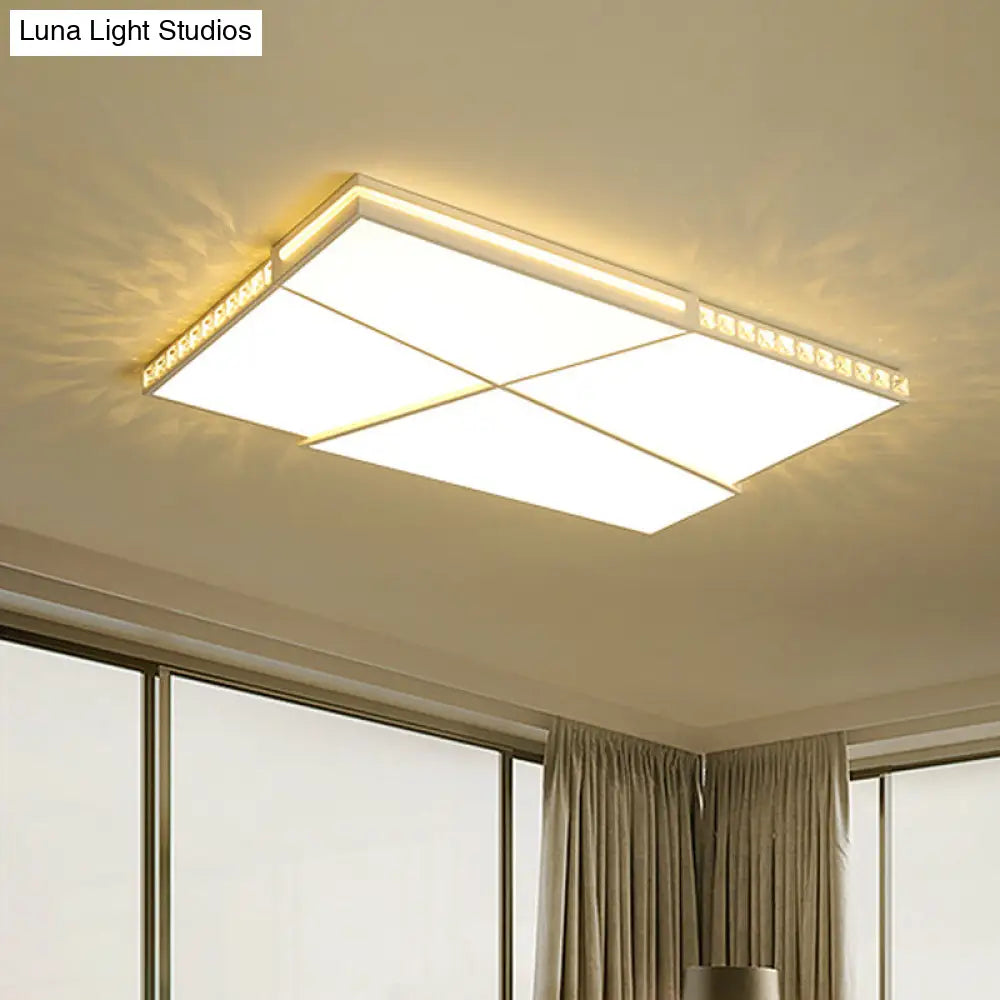 White Geometric Led Flush Ceiling Light With Crystal Accents