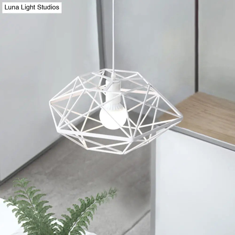 Contemporary White Geometry Cage Pendant Light With 1-Bulb For Dining Room