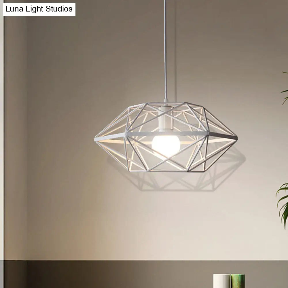 Contemporary White Geometry Cage Pendant Light With 1-Bulb For Dining Room