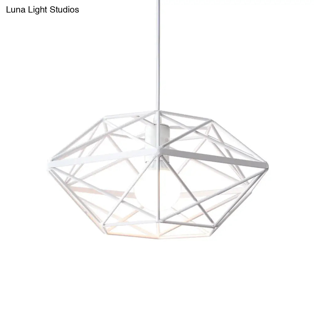 Contemporary White Geometry Cage Pendant Light With 1-Bulb For Dining Room