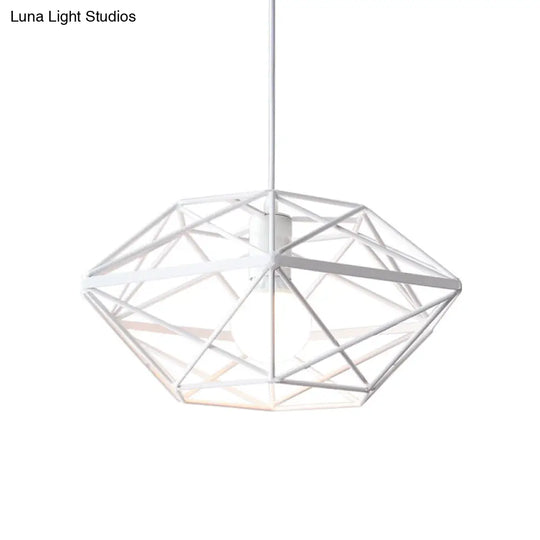 Contemporary White Geometry Cage Pendant Light With 1-Bulb For Dining Room