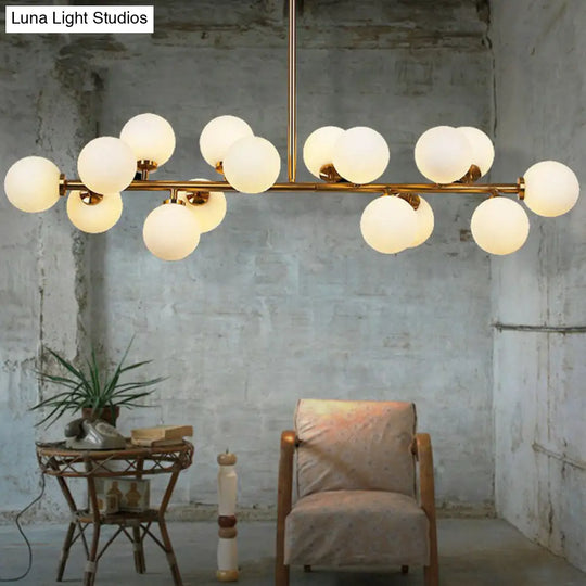 White Glass 16-Light Gold Pendant Chandelier - Elegant Dining Room Lighting