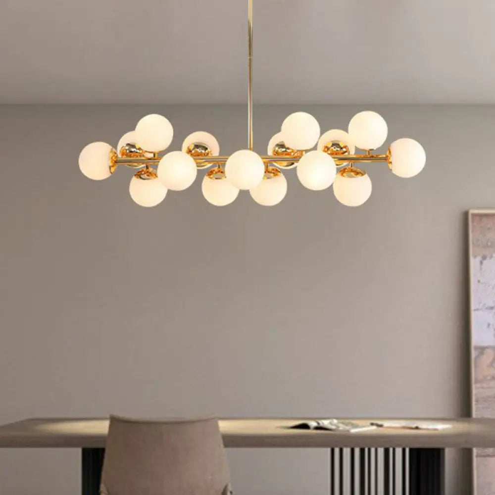 White Glass 16-Light Gold Pendant Chandelier - Elegant Dining Room Lighting