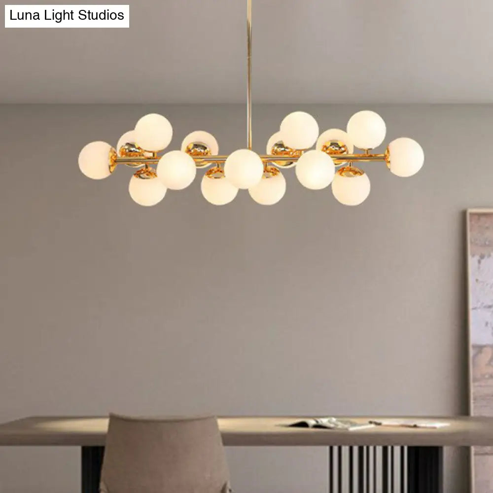 Modern White Glass Chandelier With 16 Lights - Elegant Pendant Light For Dining Room Gold