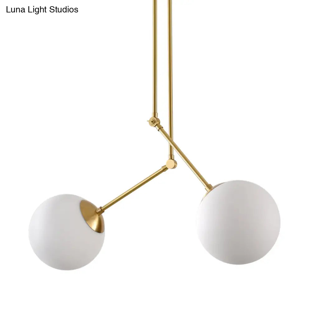 White Glass 2-Head Multi-Light Pendant With Adjustable Brass Node For Living Room Ceiling